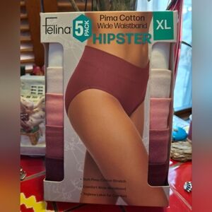 FELINA PIMA COTTON WOMEN'S XL WIDE WAISTBAND HIPSTER UNDERWEAR 5 PAK NWT